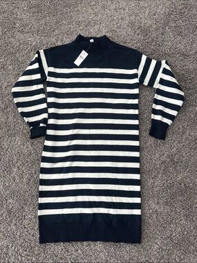 NWT Ann Taylor Weekend Navy Ribbed Mock Neck Sweater Dress
